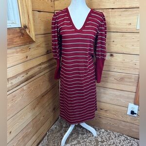 Women’s Medium Striped V-Neck‎ Red Midi Dress Casual Office Lounge Art Student